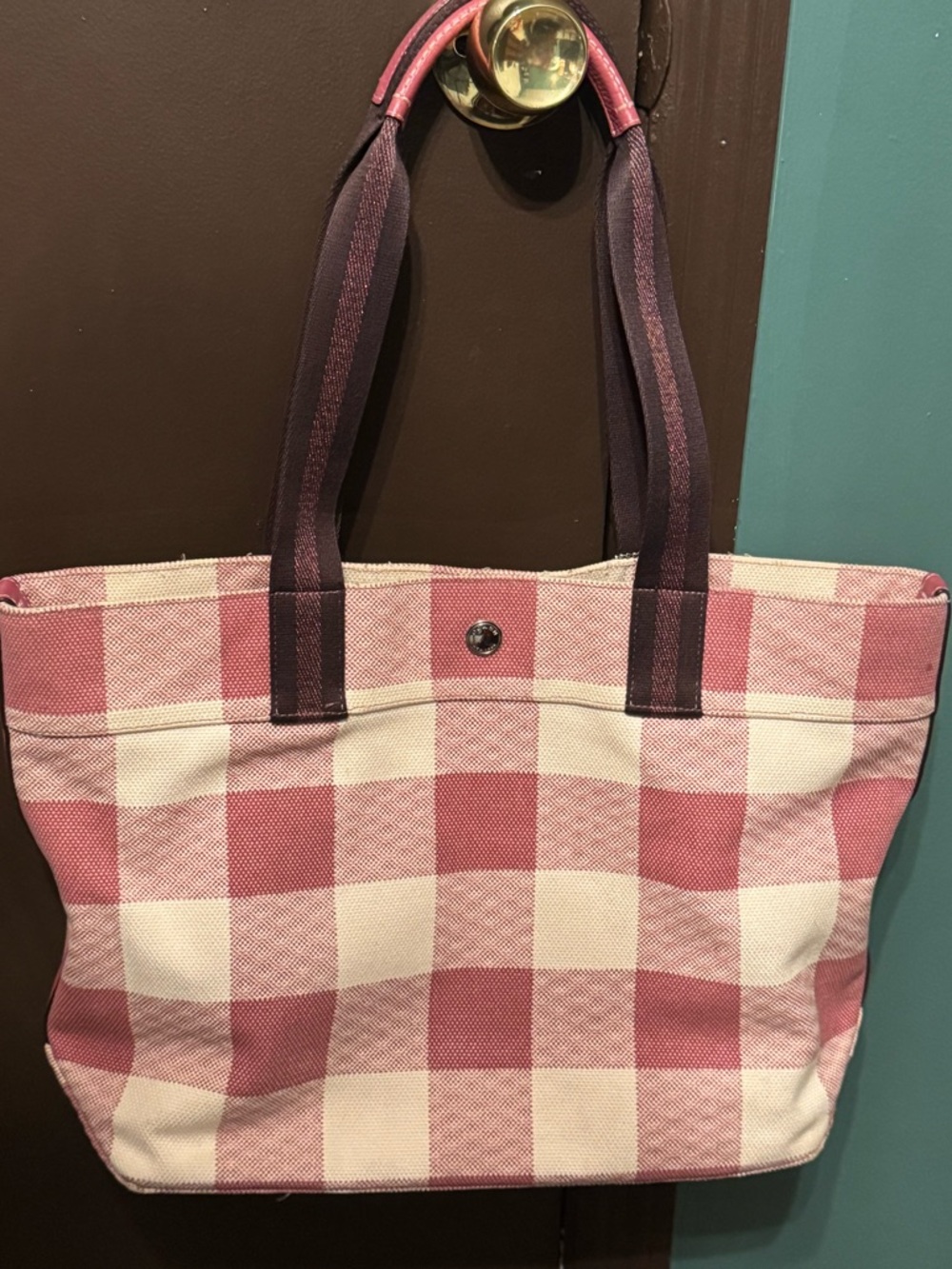 Coach Buffalo Plaid Canvas Tote Bag in Pink